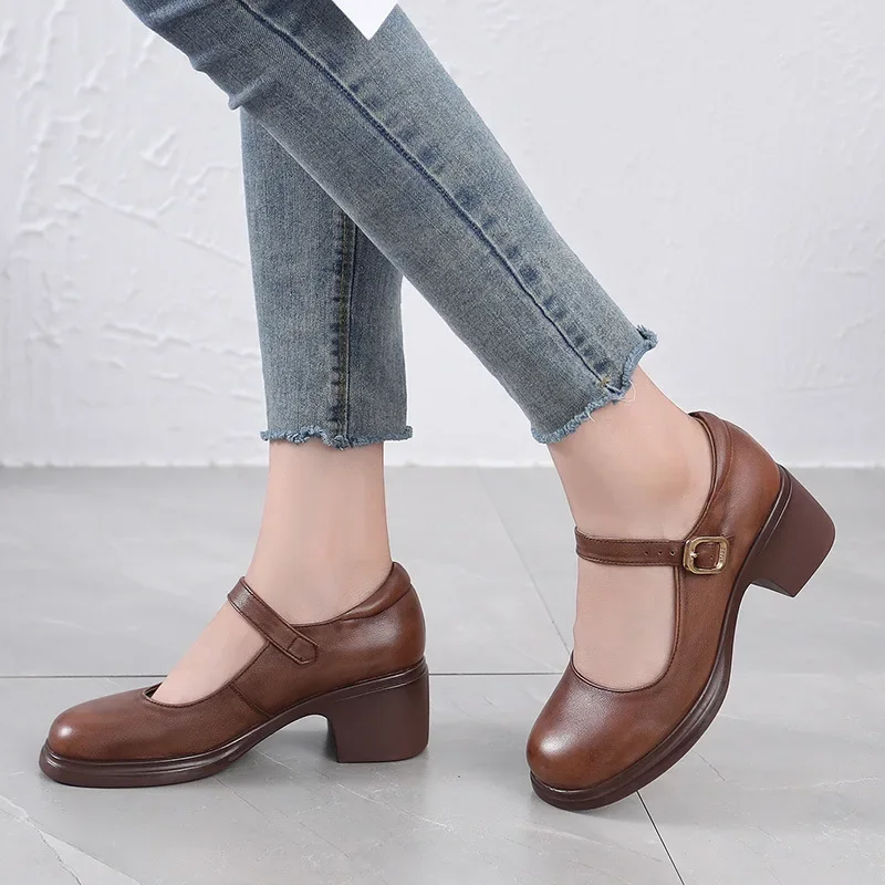 Careaymade-Spring Autumn Shoes Woman Genuine Leather Pumps Lady Round Toe Platform Shallow Mouth High Heel big size Women's Shoe