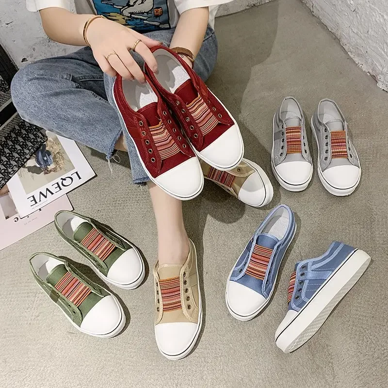 2022  Low-cut Trainers Canvas Flat Shoes Women Casual Vulcanize Shoes New Women Summer Autumn Sneakers Ladies  sneakers women