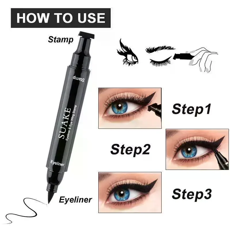 2PCS Black Eyeliner Double-ended Quick-drying Seal Eyeliner Pen Waterproof Lasting Non-smudge Liquid Eye Liner Pencil