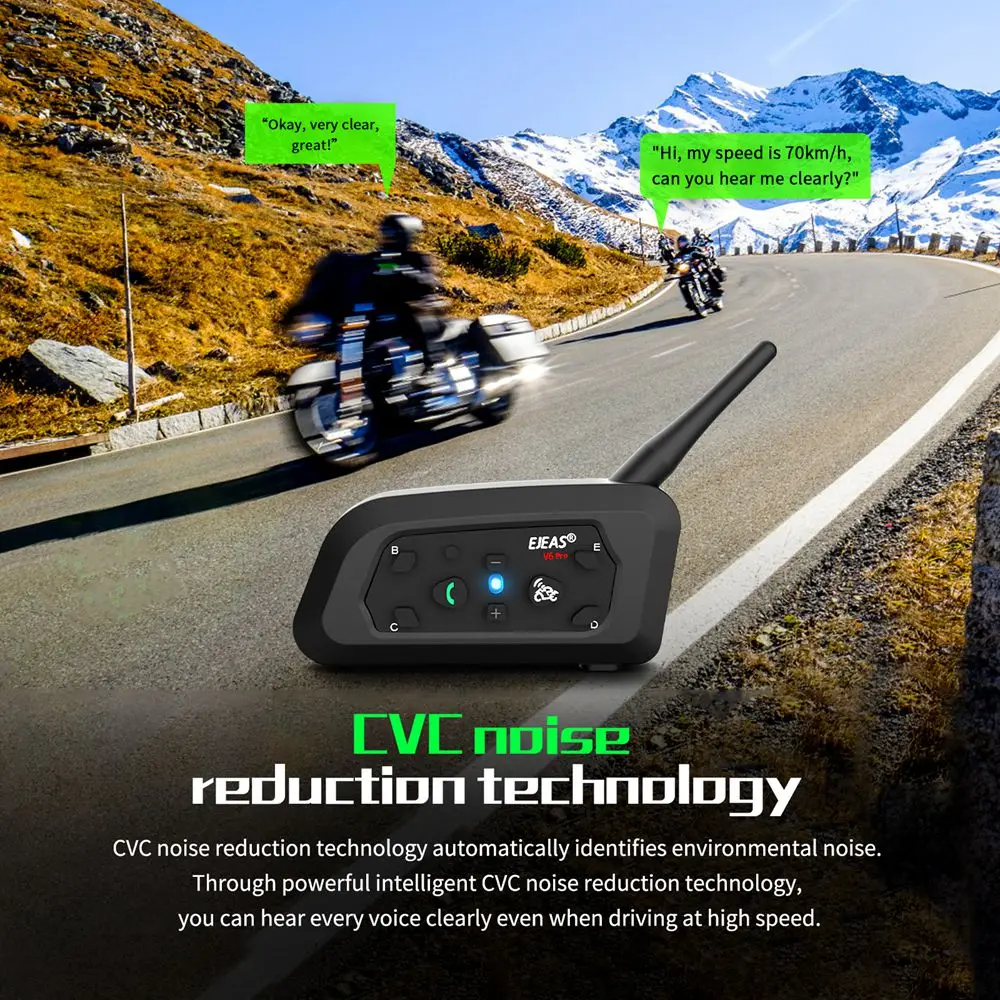EJEAS V6 PRO+ Motorradhelm-Gegensprechanlage, Bluetooth-Headset, 6 Fahrer, Kommunikator, wasserdicht, V5.1-Musikplayer, 800 m Gegensprechanlage – Detail 7