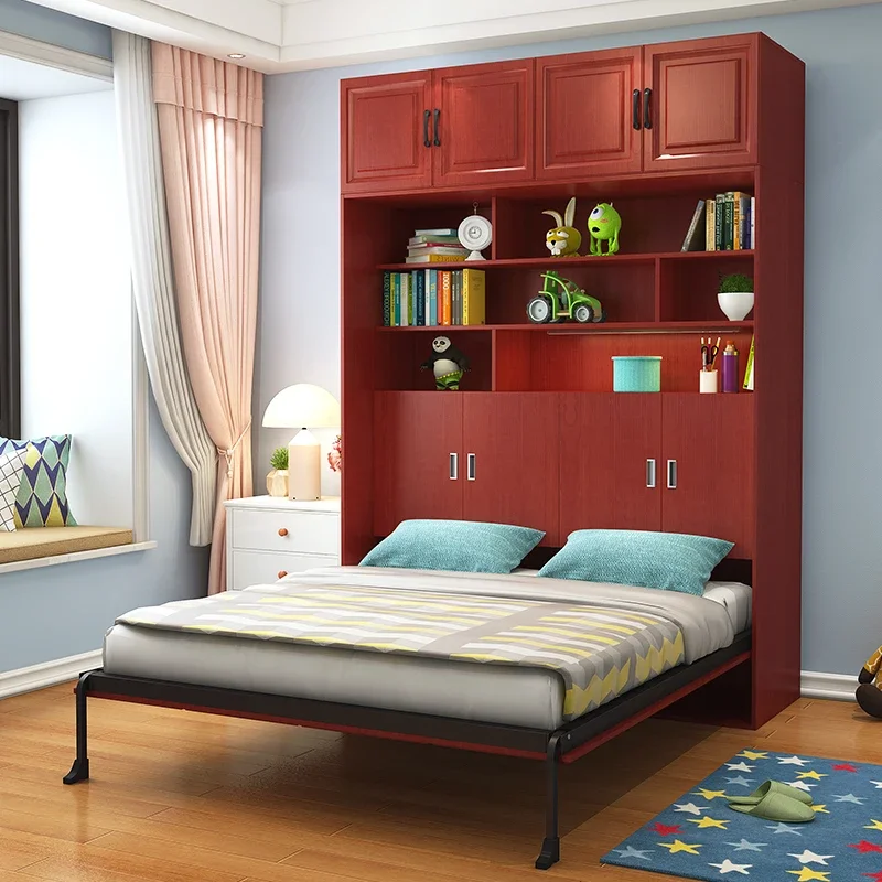 2026Nordic Style Integrated Double Wardrobe Bed Multifunctional Hidden Flip Bed with Folding Storage Wall Murphy Beds - view 5