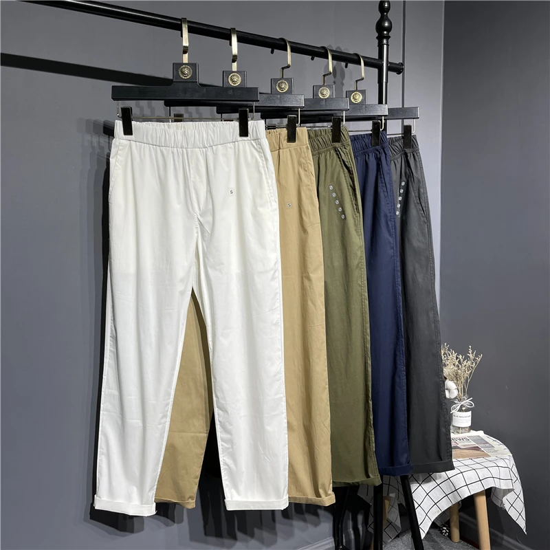 Lightweight Slim Fit Men's Casual Pants Elastic Straight Leg Summer Cotton Trousers Versatile Comfortable Fashionable Youth S...