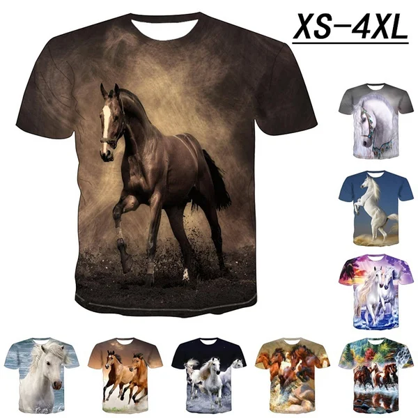 New Fashion 3D Horse T-shirts for Men Harajuku Trendy Tops T Shirts Short Sleeve Tee Loose T-shirt Size XS-4XL