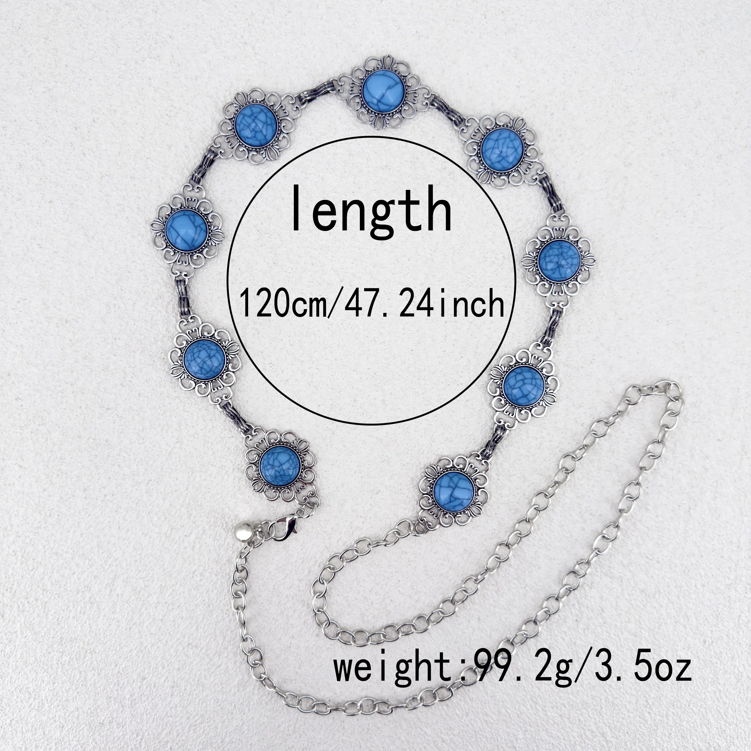 1 Stück Böhmisches Ethnisches Mosaik-Türkis Luxuriöses Vielseitiges Kleid für Damen mit Legierungs-Taillenkette – Detail 10