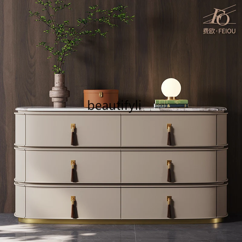 

Light luxury six-bucket cabinet marble custom advanced TV cabinet storage porch storage cabinet