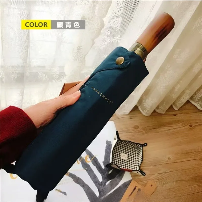

Fully Automatic Wooden Handle Umbrella Men'S Portable Business Umbrellas Advanced Automatic Umbrella Black Sunscreen Umbrellas