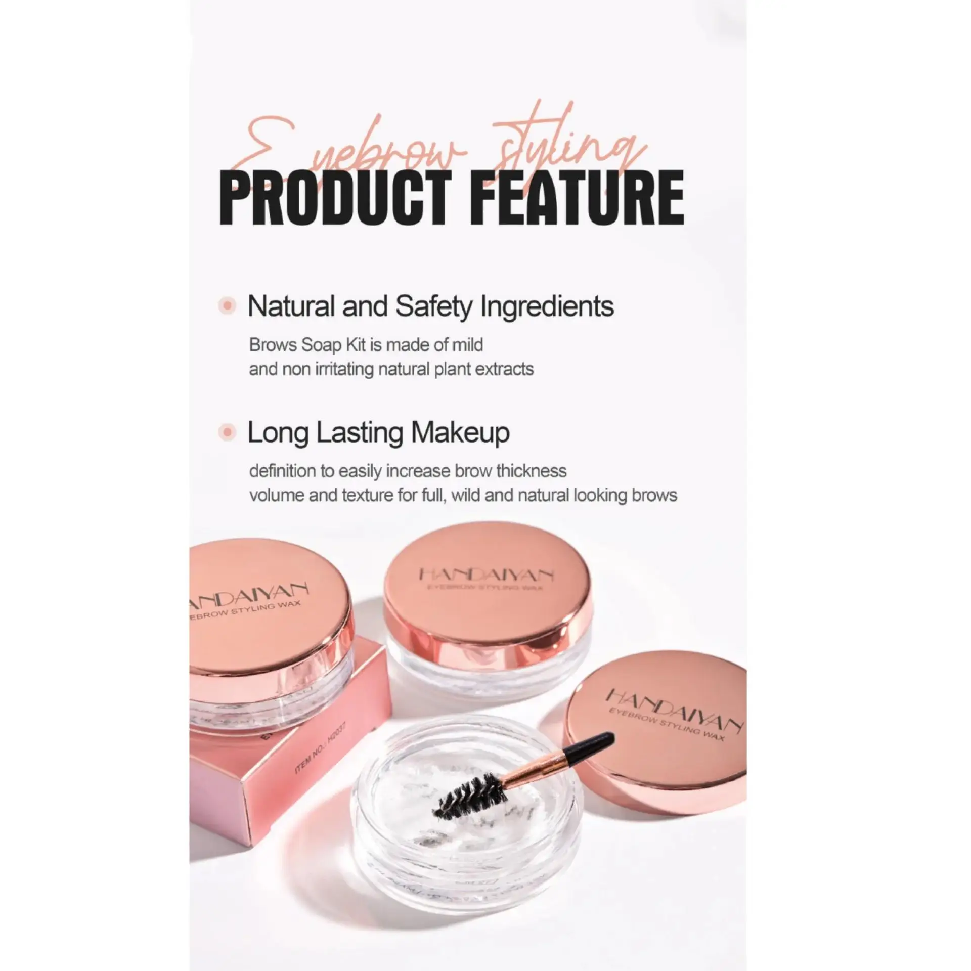 شمع جل الحواجب الشفاف للنساء مع فرشاة، مكياج مقاوم للماء يدوم طويلاً، مثبت صابون بمظهر طبيعي #2