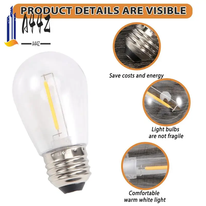 A44Z-24 Pack 3V LED S14 Replacement Light Bulbs, Shatterproof Outdoor Solar String Light Bulbs, Warm White
