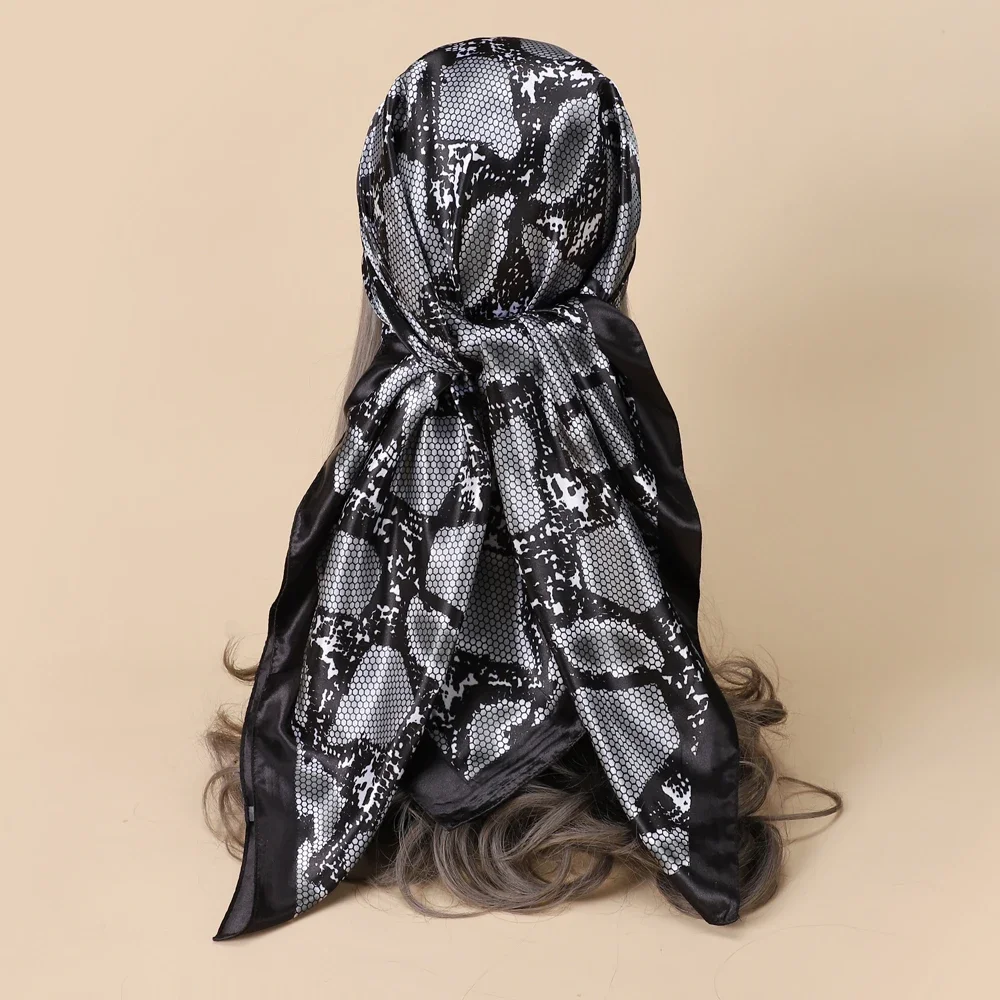 Women Lady Scarf Vintage Snake Skin Print Shawl Stole Hijab Wraps Faux Silk Bandana Square Headband 35\