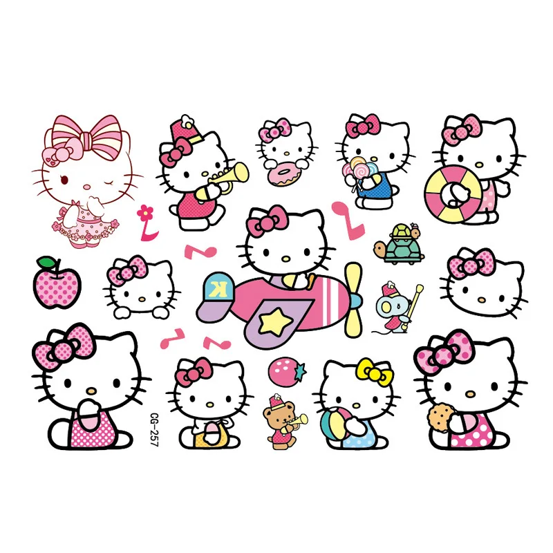 Autocollants de tatouage Sanurgente Hello Kitty pour enfants, figurines d'action d'anime, dessin animé mignon, autocollant de décoration de fête d'enfant, cadeaux d'anniversaire Kawaii