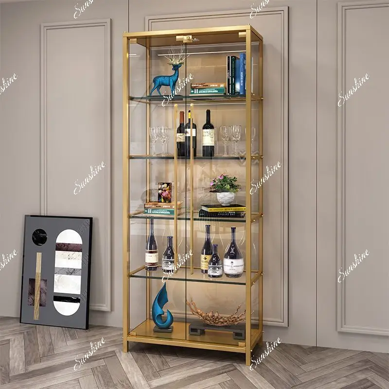 Wall-to-wall living room floor-to-ceiling display shelf, light luxury high-end glass door wine rack collection display cabinet