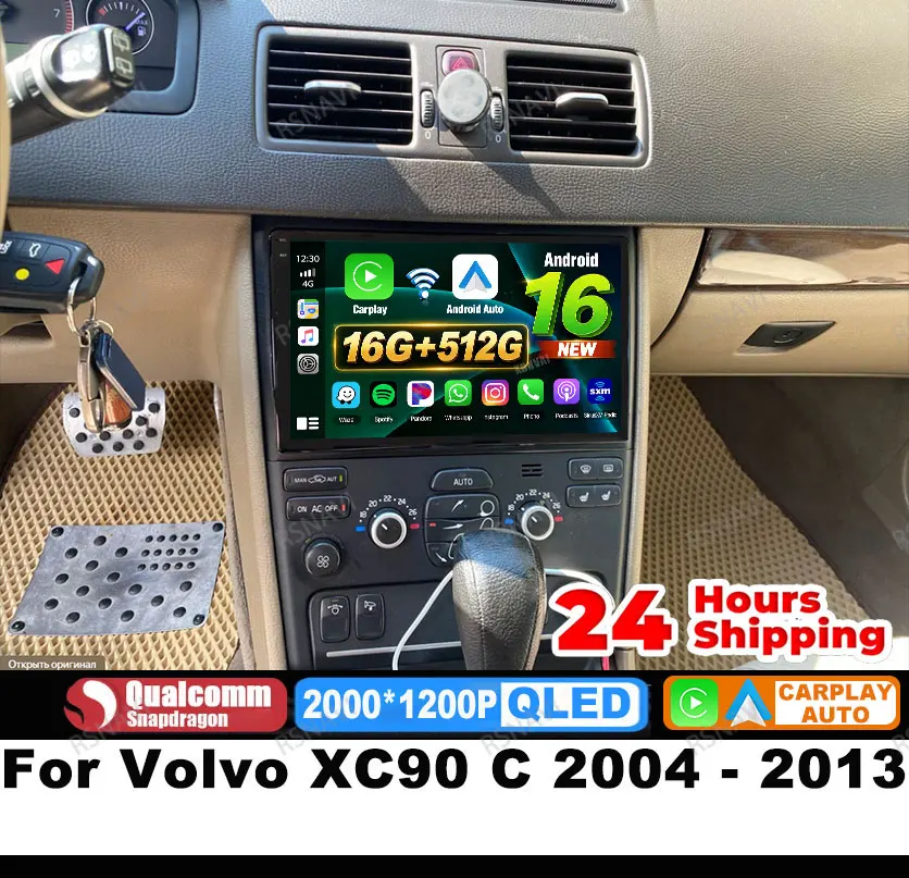Radio para Auto Android 16 para Volvo XC90 C 2004 - 2013, Unidad Principal 5G WIFI, Qualcomm GPS, Carplay Inalámbrico, Auto DVD Multimedia, BT, QLED
