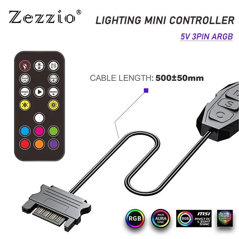 

Контроллер Zezzio ARGB 5 В 3-контактный для источника питания SATA Мини-контроллер 3-контактный концентратор Корпус компьютерного процессора Прохладный вентилятор Светодиодный светильник Радиатор