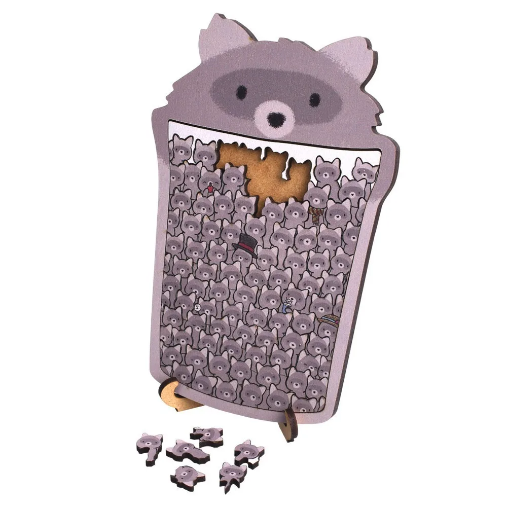 Brain Burning Cat Wooden Puzzle Animal Puzzle Snowman Raccoon-shaped Jigsaw Colored Dog Unique Irregular Puzzle Children's Toy