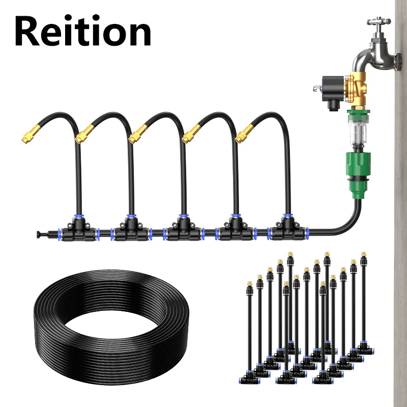 

5-30M Garden 8mm PE Hose 20cm 360° Bending Brass Nozzle Spray Kit Atomized Automatic Irrigation Equipment Plants Mist Wateriing