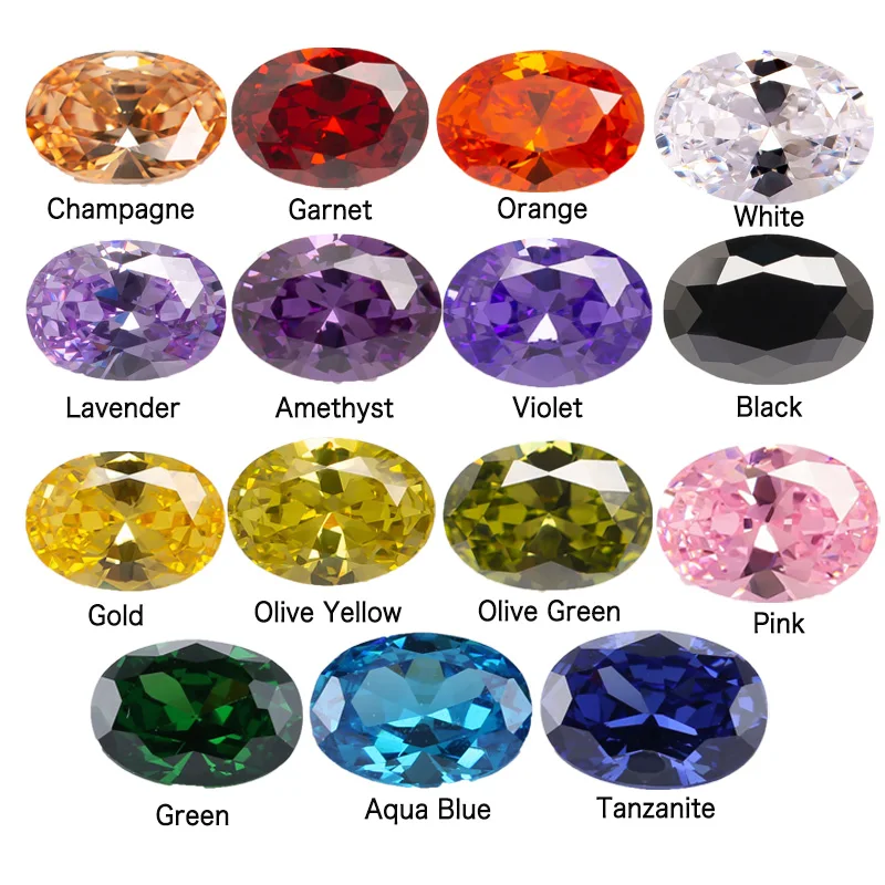 15 Colors/Lot 5A Oval Cubic Zirconia Loose Stones 2x3~13x18mm Olive , Garnet, Pink Synthetic CZ Gems For Jewelry DIY Making