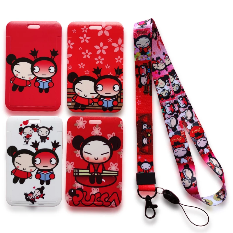 Cute Red Girls ID Card Holder Lanyard Women Business Name Card Badge Holders Door Card Case Employee Neck Strap Key Chain