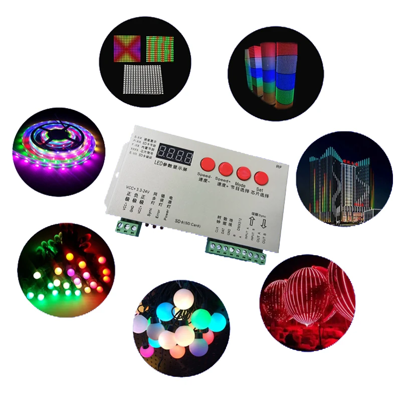 DC5V-24V 12V K1000S (T1000S Updated) SPI Pixel RGB Controller SD Card For IC DMX512 WS2812 WS2811 APA102 WS2815 LED Strip Light