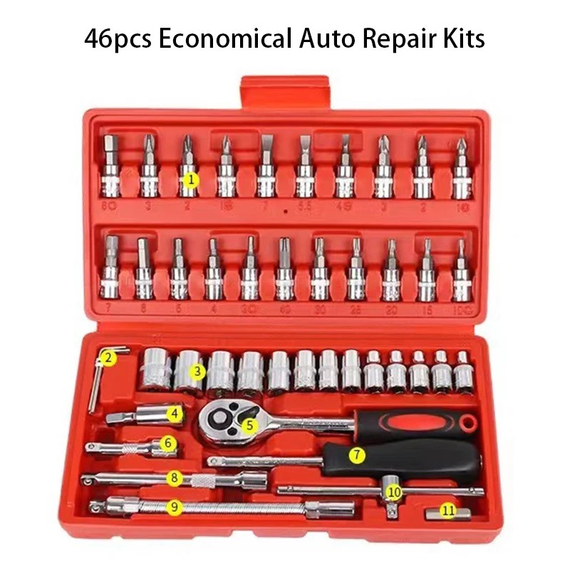 

46Pcs/Set Socket Quick Ratchet Wrench Screwdriver Toolbox Hexagon Socket Universal Joint Wrench for Maintenance DIY Car Repair