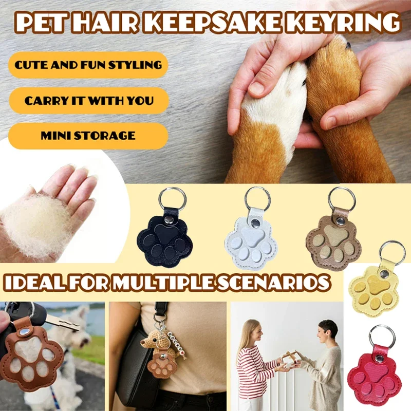 PU-Aufbewahrungstasche für Tierhaare, Gedenkschlüsselanhänger, niedliche Katzenpfotenform, Taschenzubehör, Haustierhalsband-Anhänger, Gedenktasche für Tierhaare