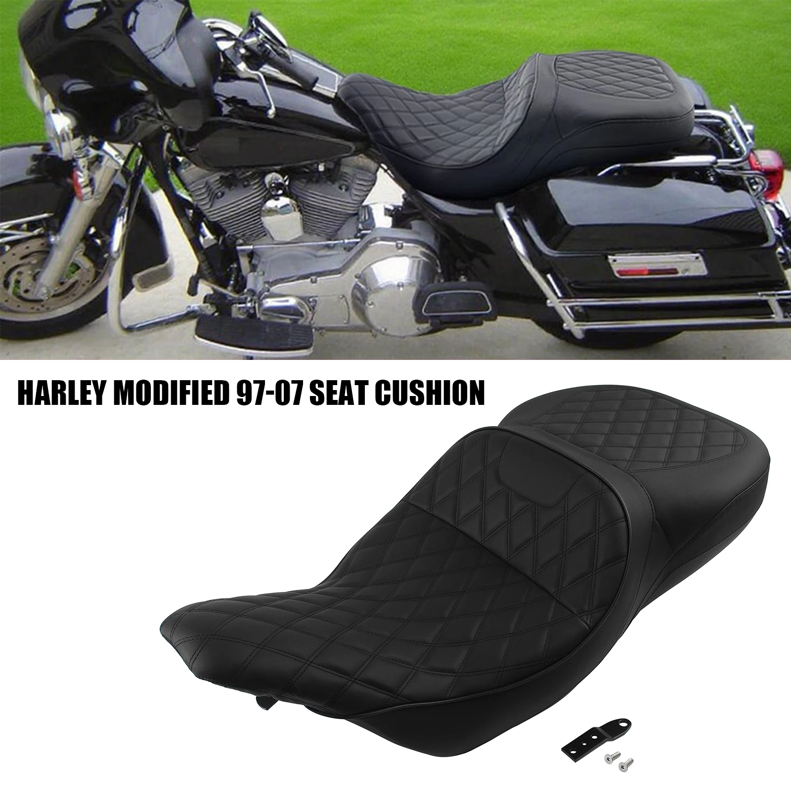 Siège conducteur et passager de moto, coussin confortable, noir, siège 2 places pour Harley Touring Electra Glide Classic 1997 – 2007