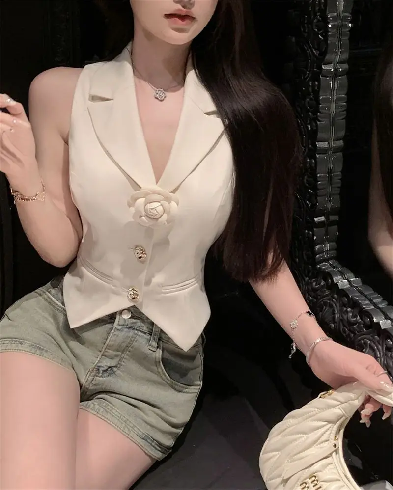 

Элегантный жилет, маленькие топы для женщин, новинка 2025, облегающий короткий жилет без рукавов с цветочным принтом, модная верхняя одежда, майки Ropa Mujer