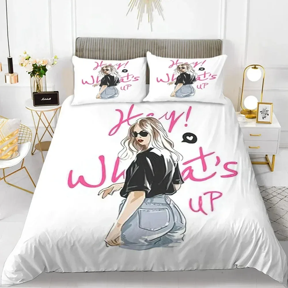 

Fashion Girl King Queen Duvet Cover European and American Modern Trend Girly Bedding Set for Teens Polyester Quilt Cover
