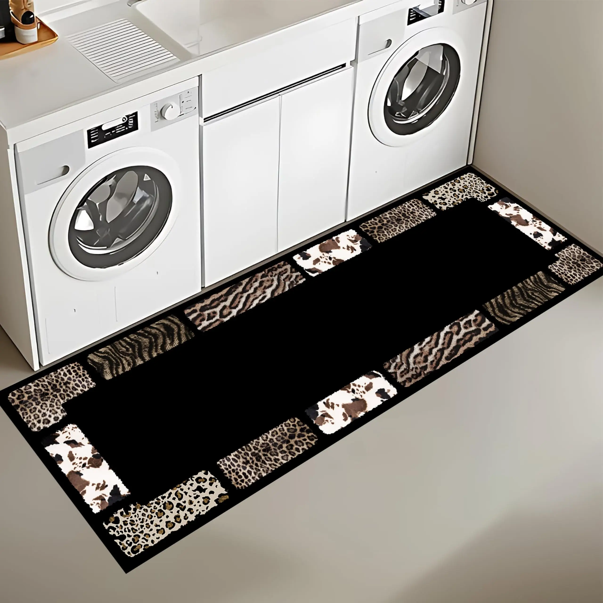 Exotic Jungle Long Rug Zebra Stripes Area Mat Black White Geometric Frame Corridor Hallway Kitchen Laundry Room Decor Carpet