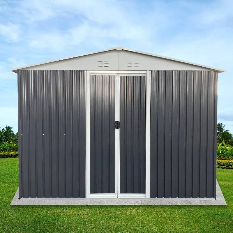 Most Popular 10*8FT Garden Shed Metal Steel Frame Tool House Home Custom Outdoor Storage Waterproof  With 4 Transparent Window