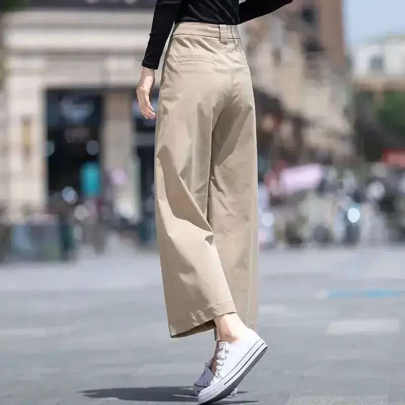 Pantalones tobilleros de algodón para mujer, pantalón informal de pierna ancha, ropa de calle de estilo coreano, primavera y otoño