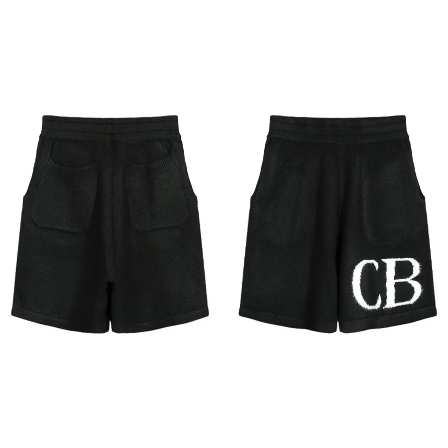 High Street Tide CB letters minimalist logo 2025 jacquard wool drawstring shorts men loose casual knitted pants tide