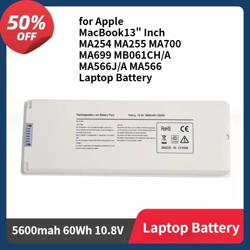 

A1181 A1185 for Apple MacBook13" Inch MA254 MA255 MA700 MA699 MB061CH/A MA566J/A MA566 Laptop Battery 5600mah 60Wh 10.8V Battery