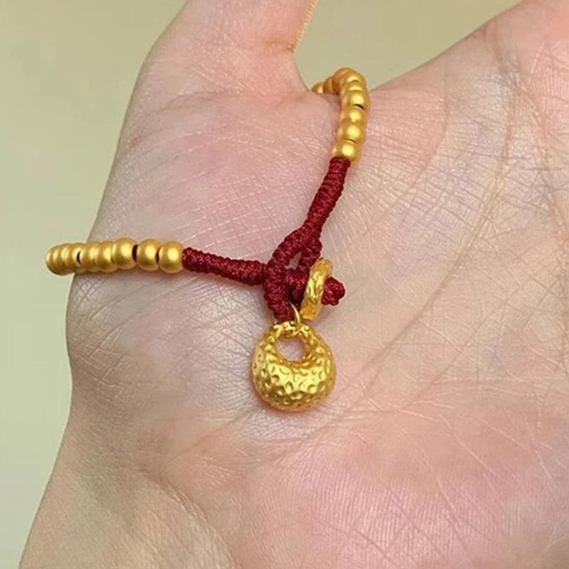 

PANJBJ 925 Sterling Silver Wealth Red Rope Bracelet for Women Texture Pendant Bead Simple Versatile Jewelry Gifts Dropshipping