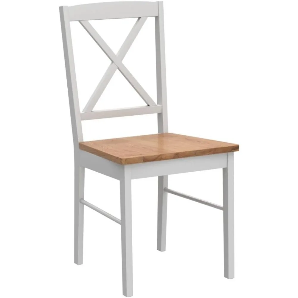 زوج من المقعد الطبيعي الحديث وقاعدة بيضاء قابلة للتكديس من خشب المطاط كراسي تناول الطعام ذات الظهر المتقاطع للمطبخ وغرفة الطعام