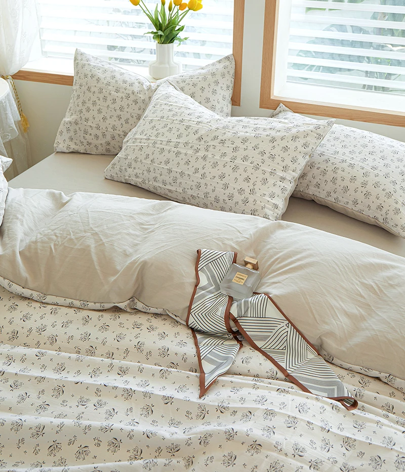 3pcs light gray Duvet Cover Set (1*Duvet Cover + 2*Pillowcase, Without Core), Fresh Flower Print Bedding Set, Soft Comfortable