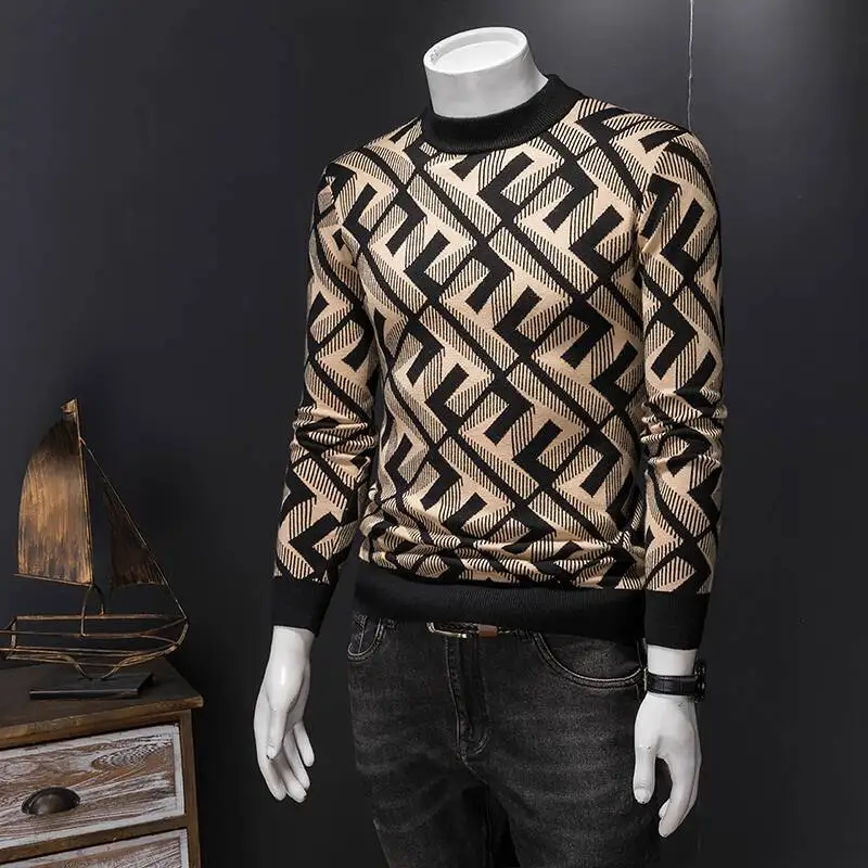 سترة خريف متباينة بأحرف كاملة من مزيج الصوف سترة صوفية من الجيرسيه الاجتماعي نافيداد هومبر ملابس الشارع الشهير سترة هيرين للرجال #4