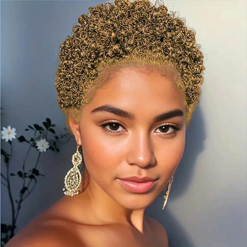 ショートアフロカーリー人毛ウィッグアフロショートウィッグ女性のためのピクシーカットウィッグ人毛機械製