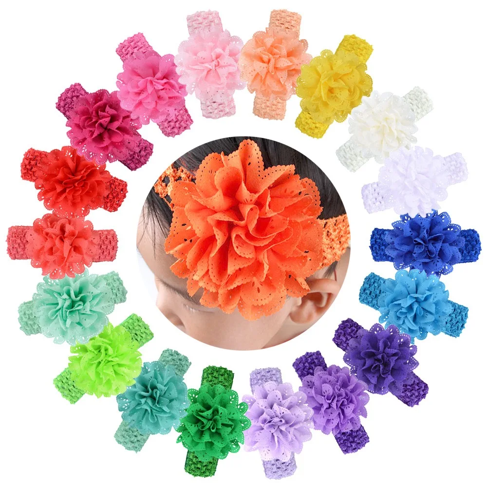 

6PCS Baby Girls Mesh Flower Headband Elastic Crochet Children Hair Bands Newborn Infant Photo Shoot Kids Accessories Gifts Set