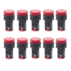 10Pcs Red Button 22mm Panel Mount LED Power Indicator Pilot Signal Light Lamp AD16-22 12V 24V 110V 220V