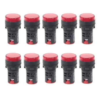 10 יחידות כפתור אדום 22mm מתקן לוח LED מחוון כוח אור סיגנל פילוט AD16-22 12V 24V 110V 220V