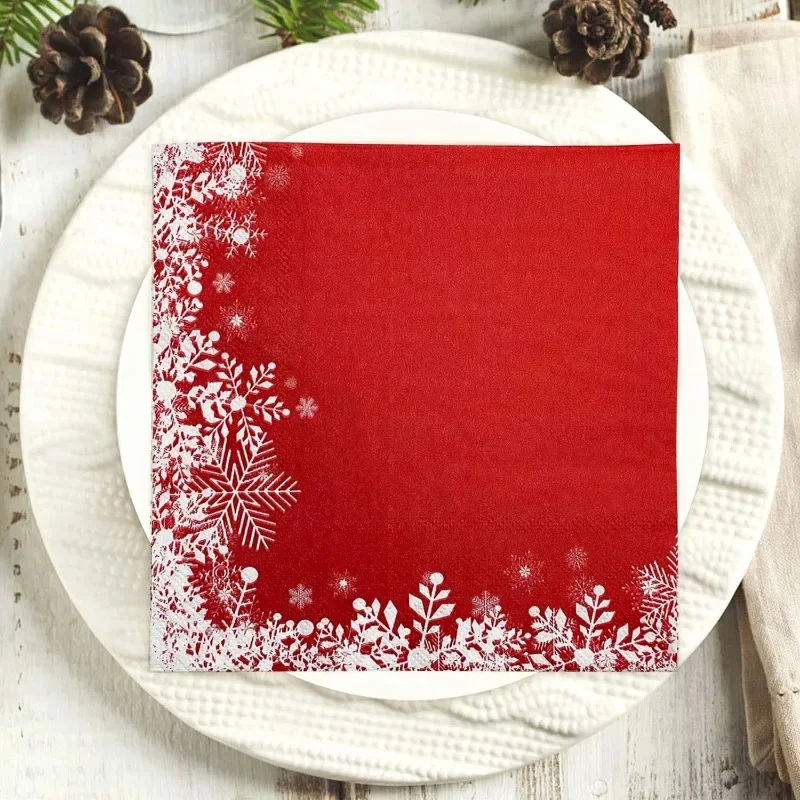 10/20pcs 33cm 2Ply Christmas Red Snowflake Paper Napkins Christmas Decoration Supplies Ice Festival Party Printed Napkins