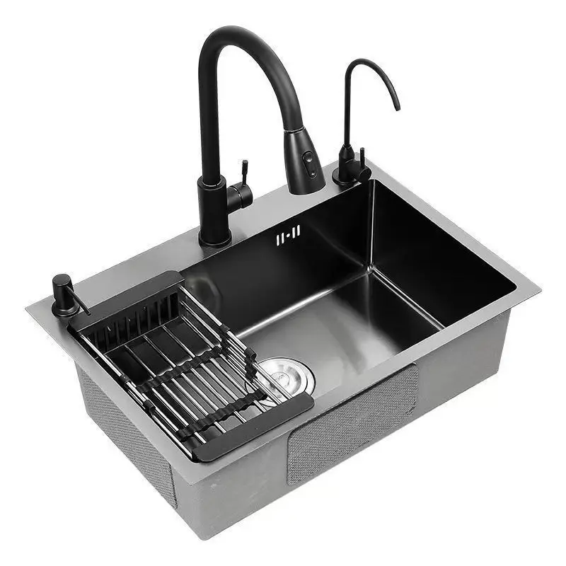 Black 304 stainless steel vegetable basin 3mm thickened kitchen sink household dish basin kitchen