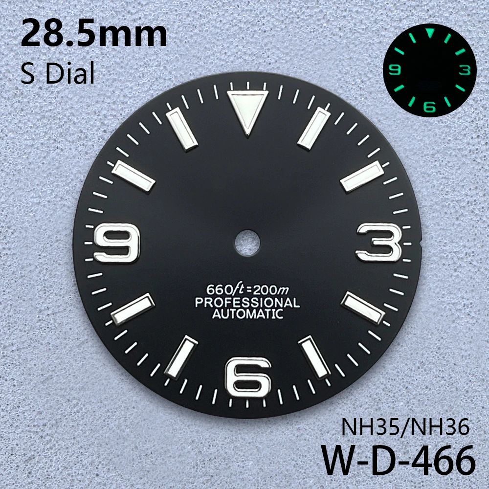 28.5mm Sunray S Dial Fit NH35/NH36/4R/7S Automatic Movement Green Luminous for Ex Plorer Watch Modification Accessories