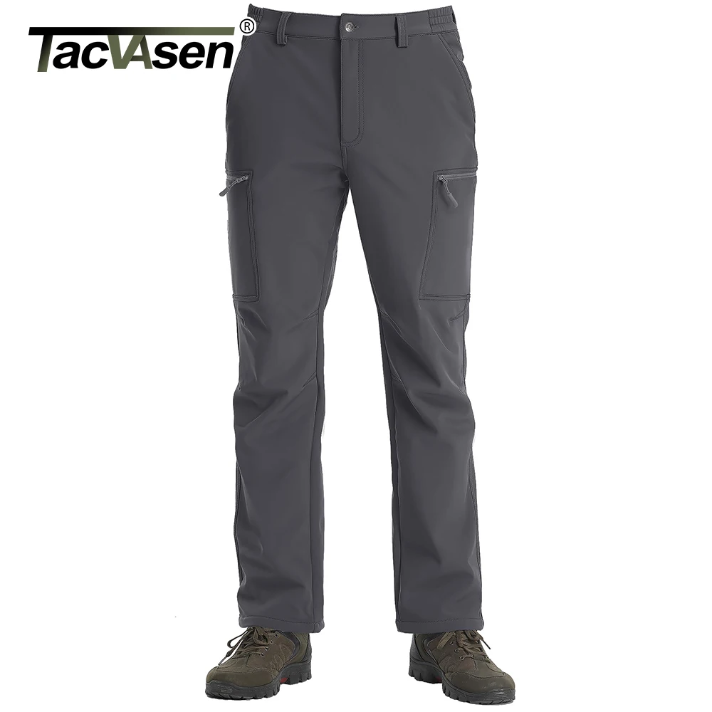 TACVASEN Men\'s Winter Casual Straight Pants Warm Thermal Fleece Lining Work Outdoors Trousers Snow Ski Hiking Pants Waterproof