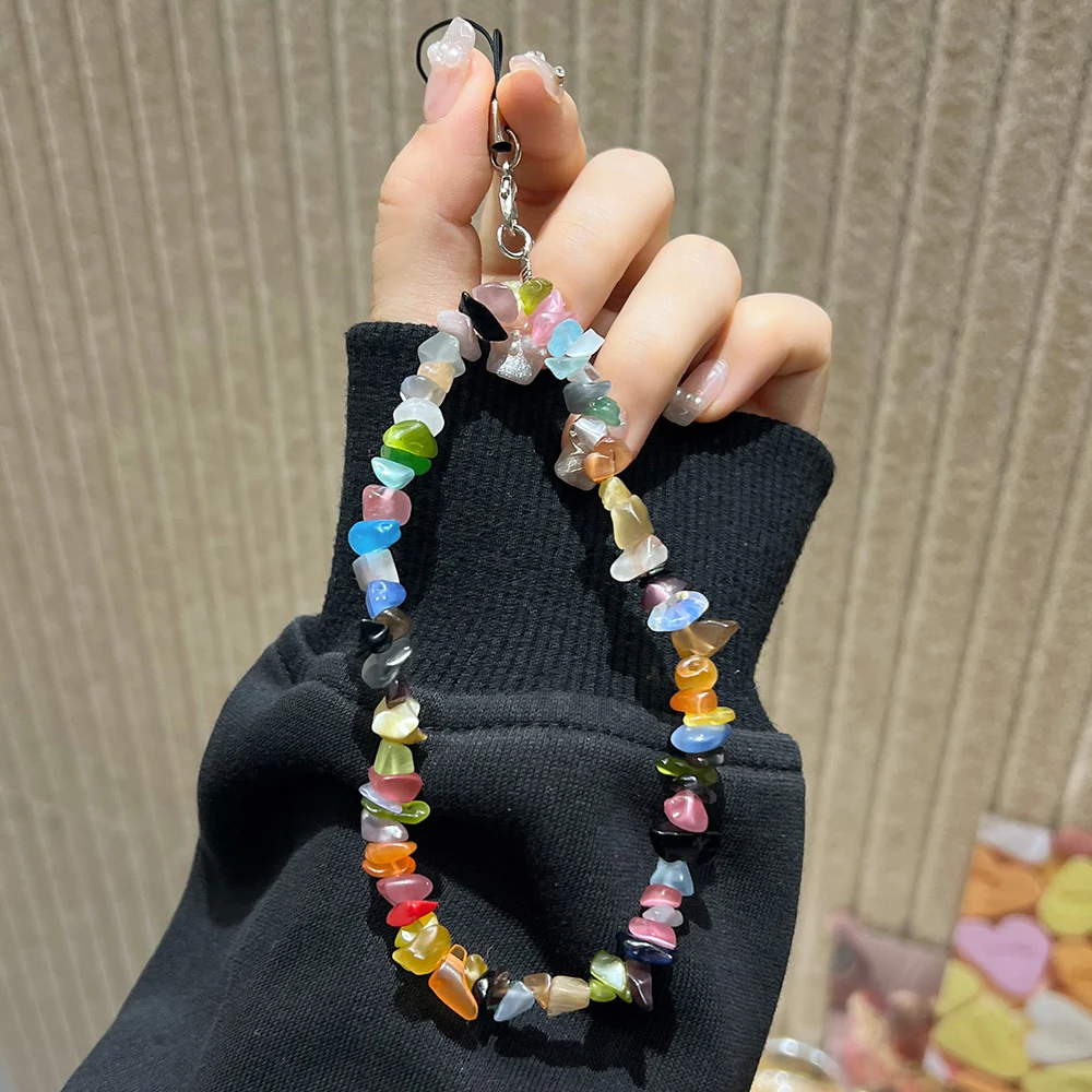 

Colorful Mobile Phone Lanyard Wrist Strap Natural Gem Stone Bracelet Women's Hand-held Chain Short Anti-lost Lanyard Key Pendant