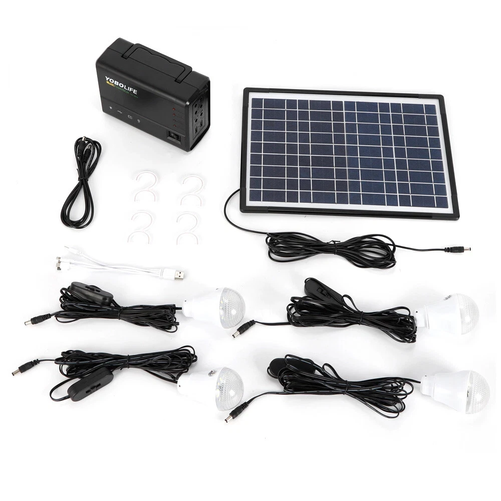 Solar Panel Power Generator Kit with Battery Pack – Portable Power Station & 4 Bulbs