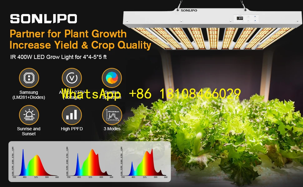 

1863pcs LM281+ 2835 Light for Greenhouse Plant Sonlipo SPF4000 PRO Full Spectrum LED Grow Light 400W 5x5ft Coverage