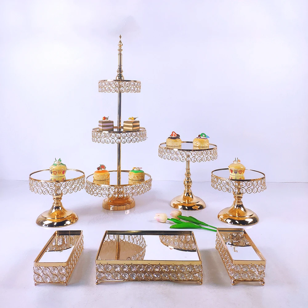 Gold Silver 6- 15pcs Electroplate Metal Crystal Cake Stand Set Display Wedding Birthday Party Dessert Cupcake Plate Rack
