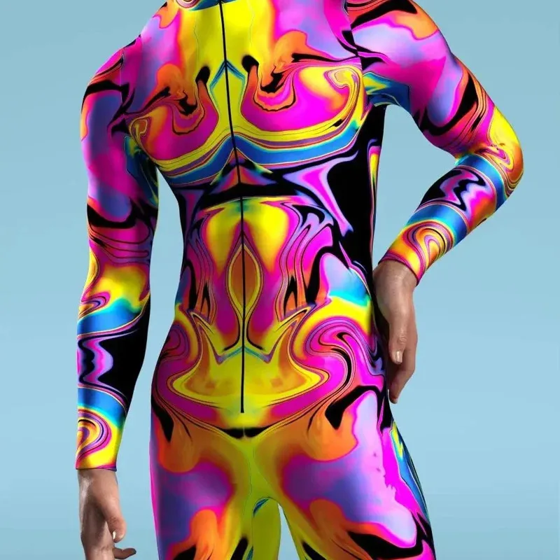 2025年新作 3Dプリント ホリデーパーティー メンズ コスプレコスチューム 伸縮性ボディスーツ ロンパース キッズ サイバーパンク レインボー ジャンプスーツ ウェア ワンピース ハル