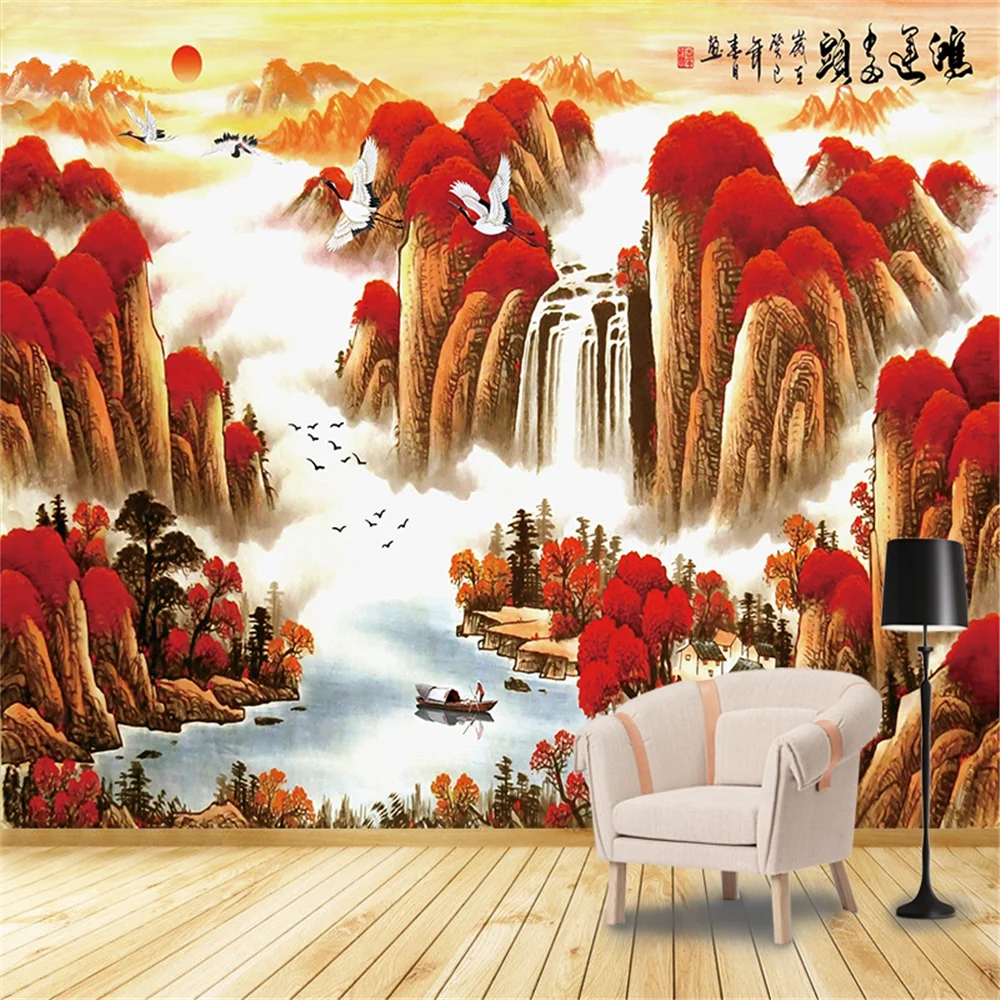 

Обои с изображением туманного пейзажа в стиле традиционной китайской живописи, 3D фотообои для украшения гостиной, спальни, наклейки